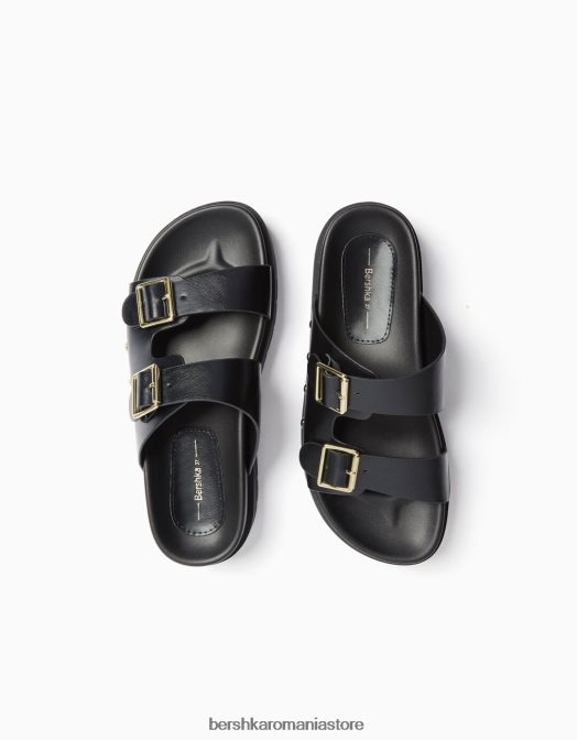 Bershka unisex sandale cu platformă plate cu catarame negru Z86D4191 încălţăminte