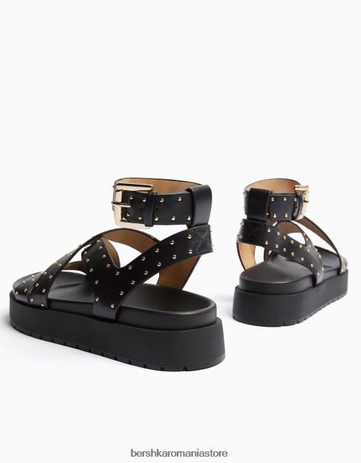 Bershka unisex sandale cu platformă plate cu știfturi negru Z86D4169 încălţăminte
