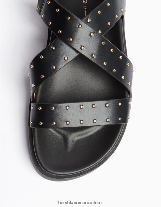 Bershka unisex sandale cu platformă plate cu știfturi negru Z86D4169 încălţăminte