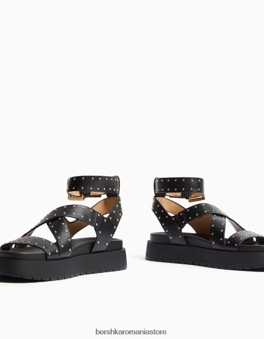 Bershka unisex sandale cu platformă plate cu știfturi negru Z86D4169 încălţăminte